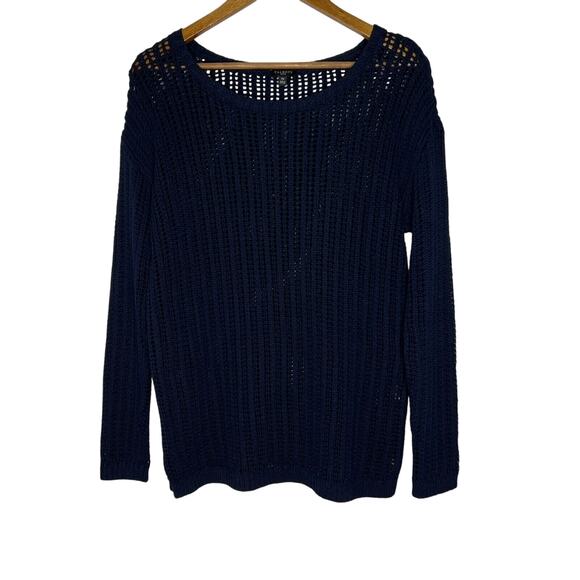 Talbots Petite Size MP Navy Open Knit Sweater Lightweight Casual Layering - Picture 1 of 8